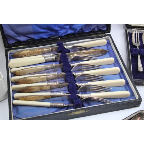 475 - Five vintage boxed silver plated cutlery sets to include pastry forks, fish sets etc.