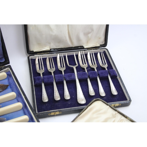 475 - Five vintage boxed silver plated cutlery sets to include pastry forks, fish sets etc.