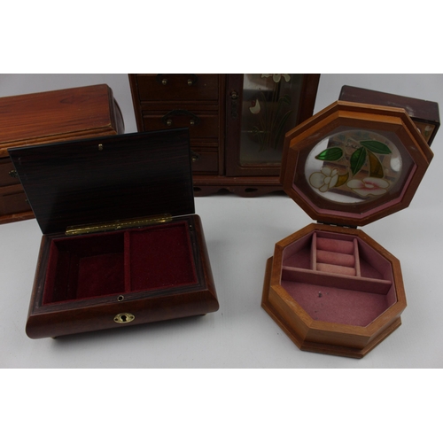 602 - Five wooden jewellery boxes