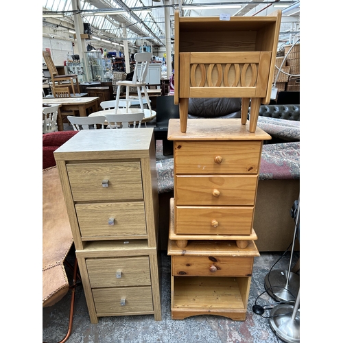 120 - Five pieces of modern furniture, two oak effect bedside chests of two drawers, one pine bedside ches... 