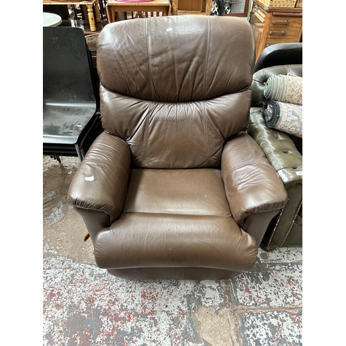 155 - A La-Z-Boy brown leather reclining armchair