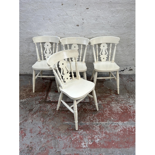 159 - Four Victorian style white painted farmhouse dining chairs