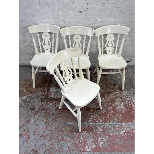 159 - Four Victorian style white painted farmhouse dining chairs
