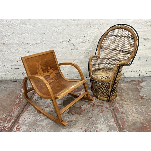 162 - Two pieces of child's furniture, one bentwood rocking chair and one wicker peacock chair