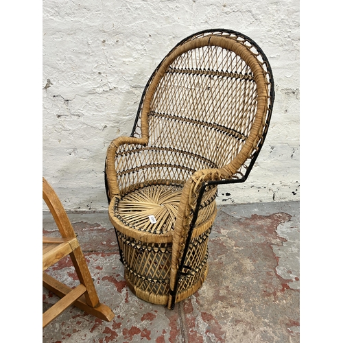 162 - Two pieces of child's furniture, one bentwood rocking chair and one wicker peacock chair
