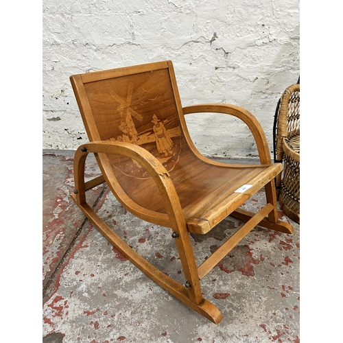 162 - Two pieces of child's furniture, one bentwood rocking chair and one wicker peacock chair