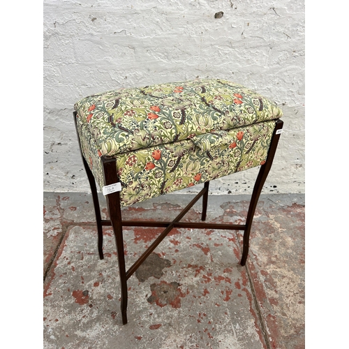 16A - An early 20th century mahogany sewing stool with William Morris Golden Lily upholstery
