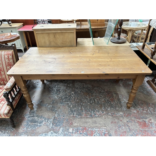 20 - A Victorian style solid pine rectangular farmhouse dining table - approx. 77cm high x 90cm wide x 18... 