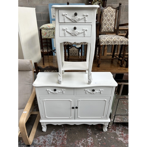 47 - Two pieces of French style white painted furniture, one sideboard and one side table