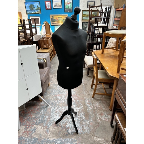 62 - A black fabric male mannequin on stand - approx. 153cm high