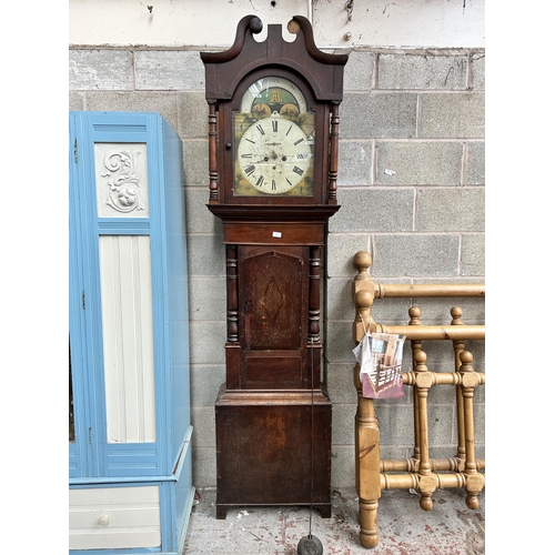 8 - A Georgian Thomas Bostock of Sandbach oak and mahogany cased moon phase grandfather clock with pendu... 