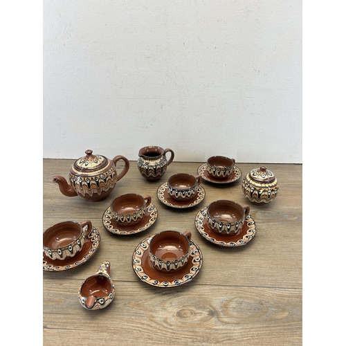 413 - A 1960s Romanian drip glazed sixteen piece miniature tea set