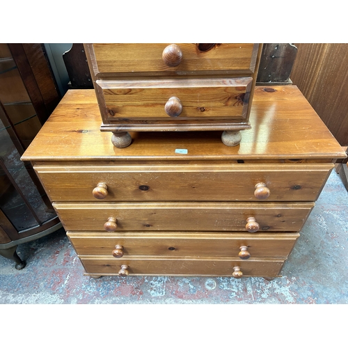 185 - Two pieces of pine furniture, one chest of four drawers and one bedside chest of three drawers