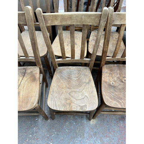 212 - A set of six early 20th century elm and beech chapel chairs