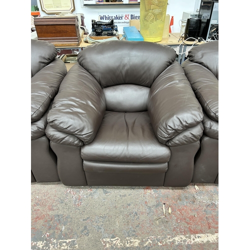 239 - An Italian brown leather three piece lounge suite comprising three seater sofa, armchair and reclini... 