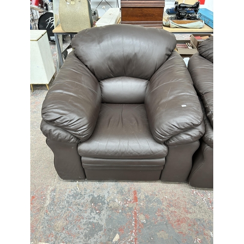 239 - An Italian brown leather three piece lounge suite comprising three seater sofa, armchair and reclini... 