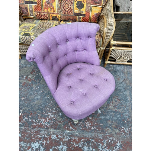 242 - A Next purple fabric upholstered button back bedroom chair