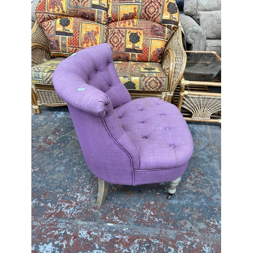 242 - A Next purple fabric upholstered button back bedroom chair