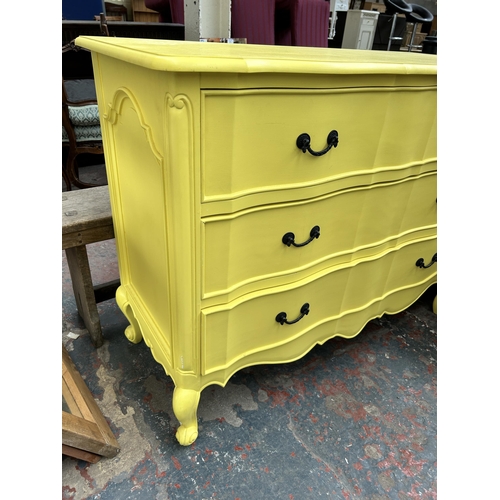 98 - A French style yellow painted chest of three drawers with cabriole supports - approx. 92cm high x 12... 