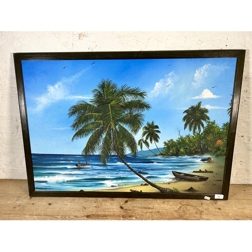 260 - A framed oil on board of a seascape, signed Hugo Eduardo - approx. 64cm high x 93cm wide