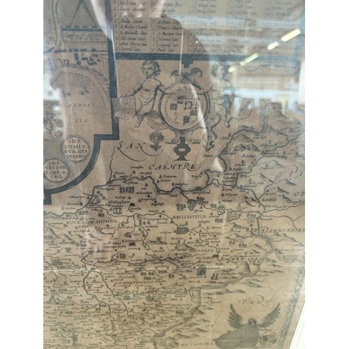 261 - A framed map of The Countye Palentine of Chester - approx. 53cm high x 64cm wide