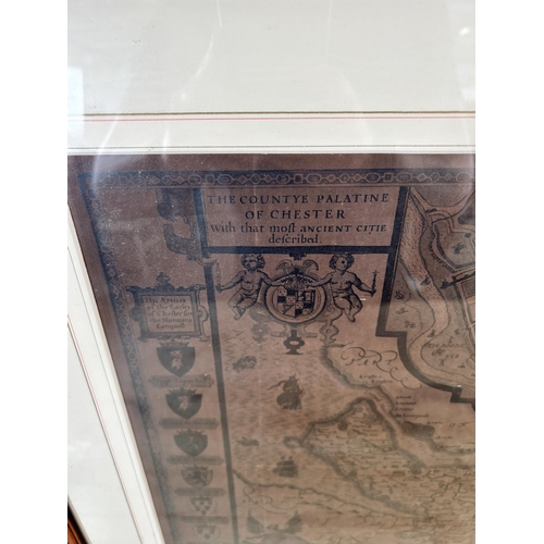 261 - A framed map of The Countye Palentine of Chester - approx. 53cm high x 64cm wide