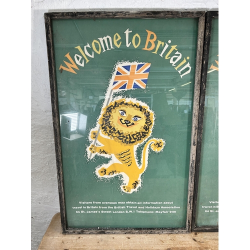 267 - Two vintage framed Welcome To Britain advertising posters - both approx. 105cm high x 66cm wide