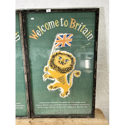 267 - Two vintage framed Welcome To Britain advertising posters - both approx. 105cm high x 66cm wide