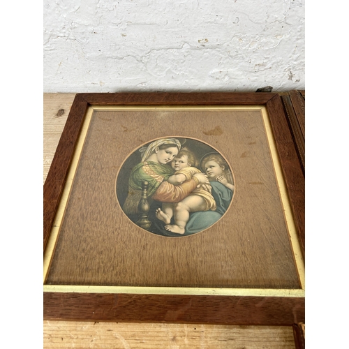 296 - Three late 19th/early 20th century framed pictures to include oil on board of a landscape scene etc.