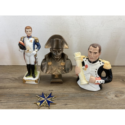 401 - A collection of Napoleon figurines and ornaments  to include Leonardo teapot, resin bust etc.