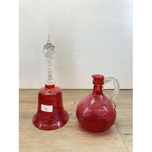 405 - Six pieces of Victorian cranberry glassware