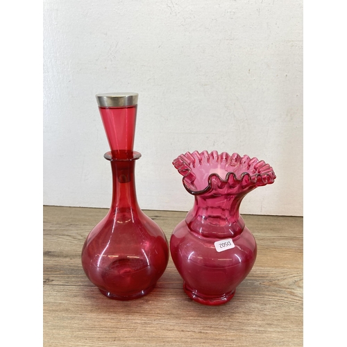 405 - Six pieces of Victorian cranberry glassware