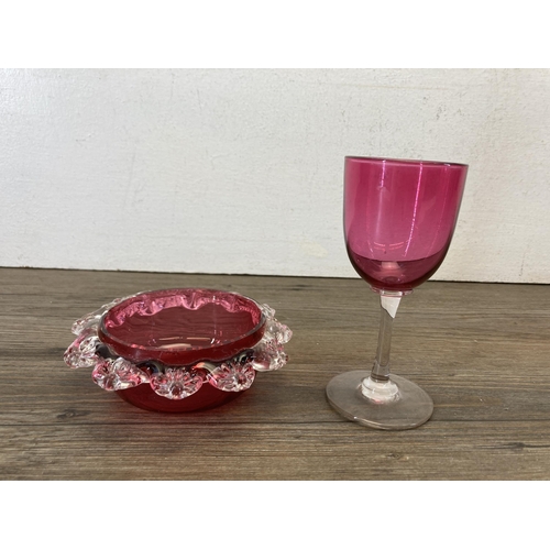 405 - Six pieces of Victorian cranberry glassware