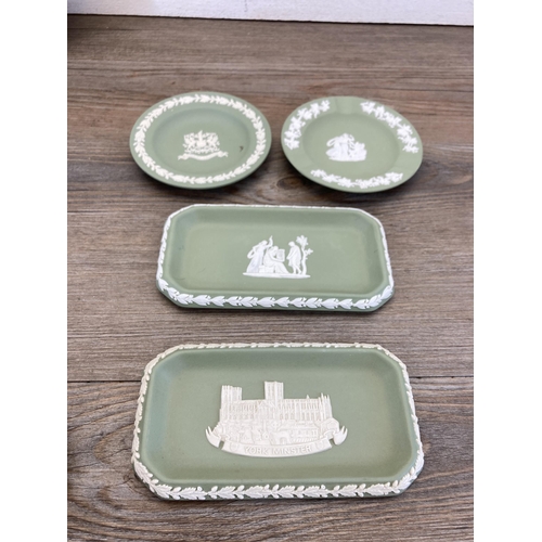 427 - A collection of Wedgwood sage green and teal Jasperware