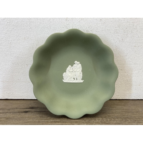 427 - A collection of Wedgwood sage green and teal Jasperware