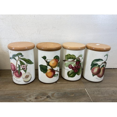 438 - A collection of Portmeirion Pomona pottery to include six storage jars, ladle, salt and pepper shake... 