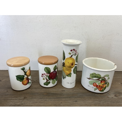 438 - A collection of Portmeirion Pomona pottery to include six storage jars, ladle, salt and pepper shake... 