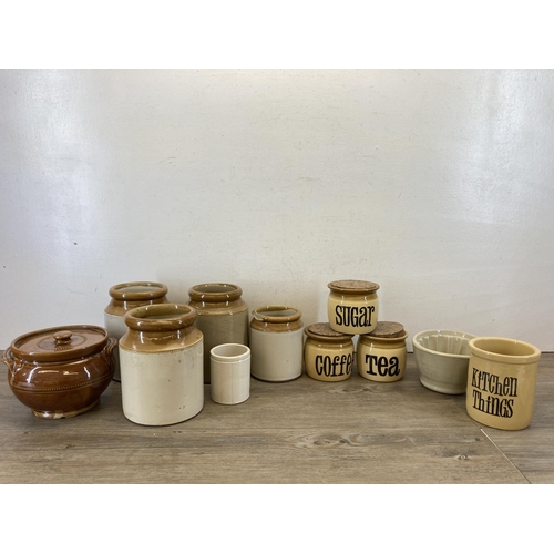 441 - A collection of stoneware pottery to include T. G. Green Ltd. tea, coffee and sugar jars, T.G. Green... 