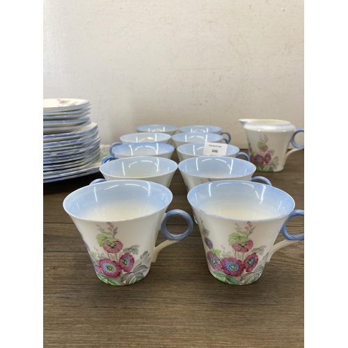 446 - An Art Deco Shelley 12019 Hollyhocks pattern thirty seven piece tea set