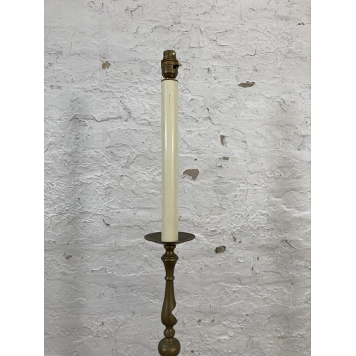 479 - A Victorian style brass tri-footed standard lamp - approx. 123cm high