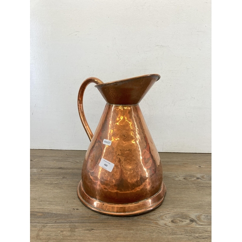 480 - A Victorian copper jug - approx. 35cm high