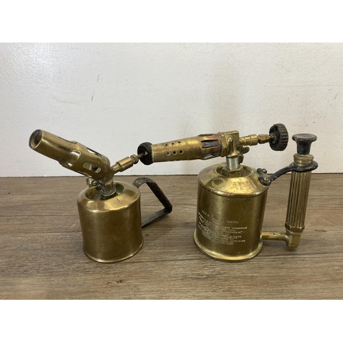 490 - Four vintage brass blow torches to include two Max Sievert Stockholm etc.