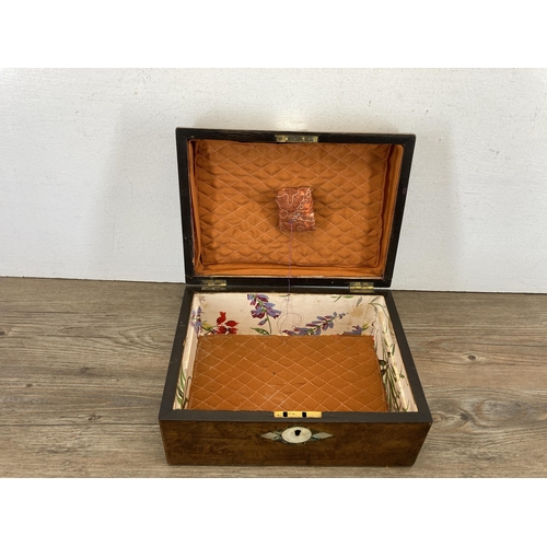 608 - A 19th century burr walnut workbox with mother of pearl and abalone shell inlay - approx. 13cm high ... 