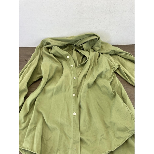 574 - Five pieces of clothing to include Yves Saint Laurent size L green shirt, two Yves Saint Laurent siz... 