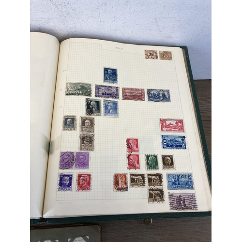 592 - A vintage brown leather suitcase containing antique and vintage worldwide stamps, cigarette cards an... 