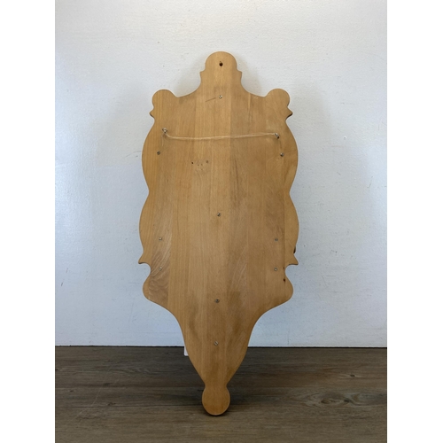 604 - A 19th century style beech wall hanging mirror - approx. 76cm high x 32cm wide