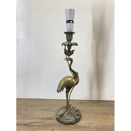 622 - A pair of 19th century patinated and gilt bronze ostrich candlestick table lamps - approx. 40cm high