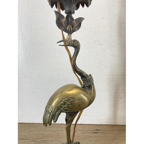 622 - A pair of 19th century patinated and gilt bronze ostrich candlestick table lamps - approx. 40cm high