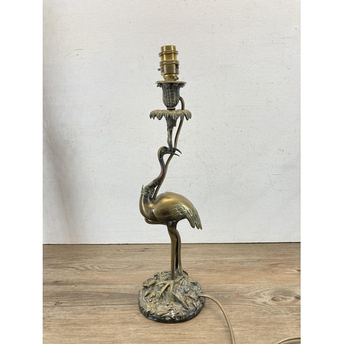 622 - A pair of 19th century patinated and gilt bronze ostrich candlestick table lamps - approx. 40cm high