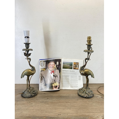 622 - A pair of 19th century patinated and gilt bronze ostrich candlestick table lamps - approx. 40cm high